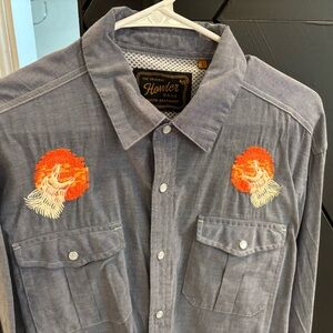 Howler Brothers Blue and Orange Casual Button Down Shirt with Western Flair
